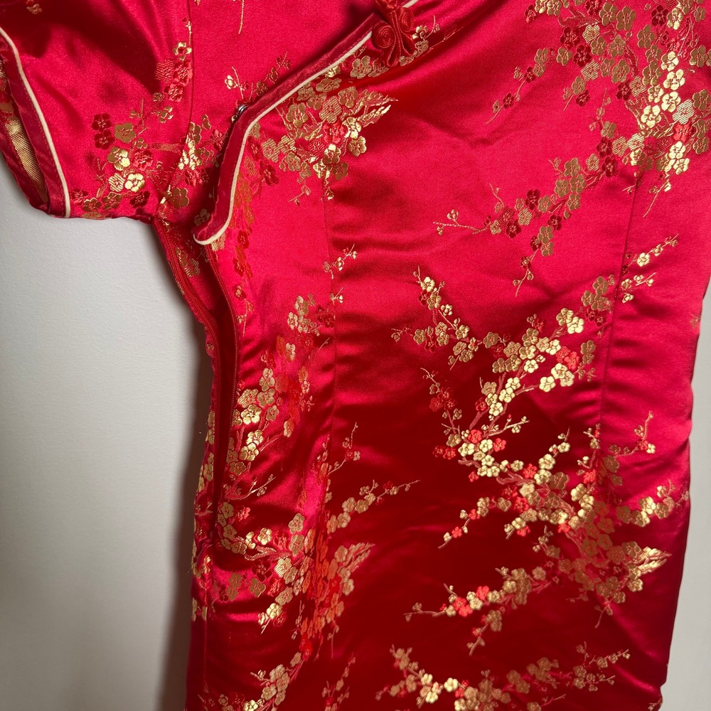Bitablue Red Gold Floral Brocade Cheongsam Qipao Mini Dress Size 6 Mandarin - Picture 5 of 6